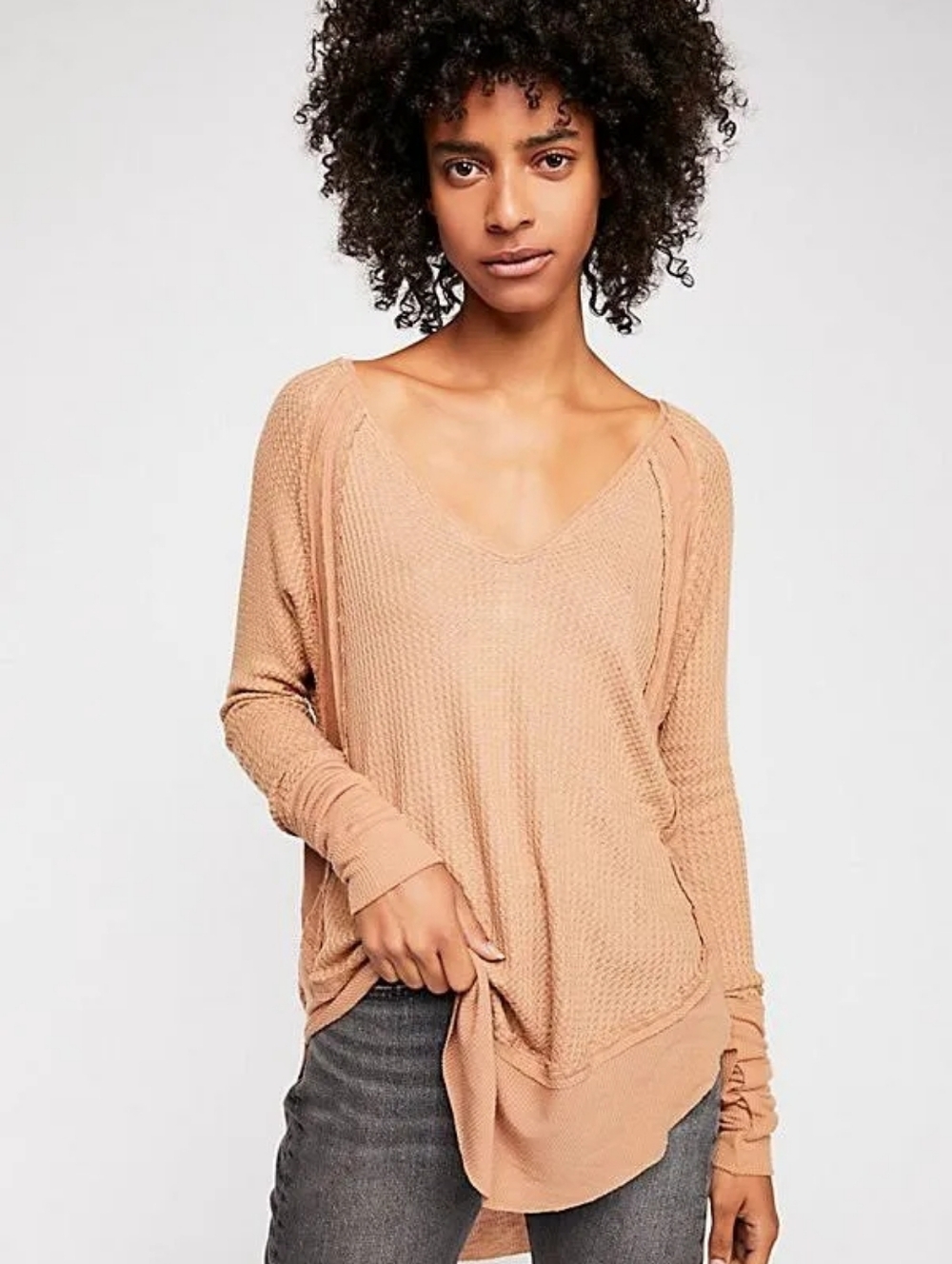Women's Lightweight V-Neck Waffle Knit Top